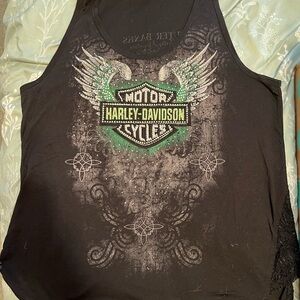 OBX Harley-Davidson Black Tank with Green Winged Logo
